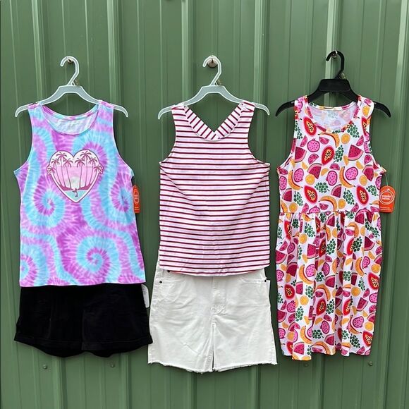 Girls Summer Tank Tops Shorts & Dress 5-Piece Bundle Size XL - Picture 1 of 11